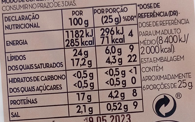 Foto da tabela nutricional