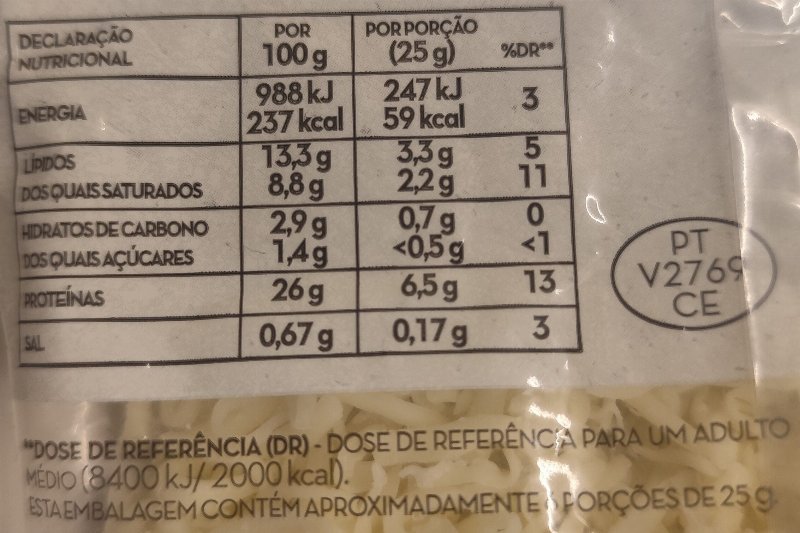 Foto da tabela nutricional