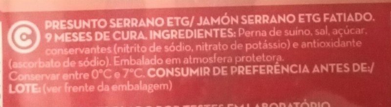 Foto da lista de ingredientes