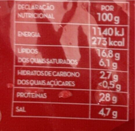 Foto da tabela nutricional
