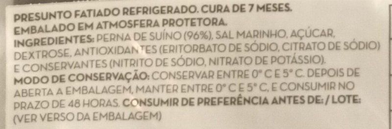 Foto da lista de ingredientes