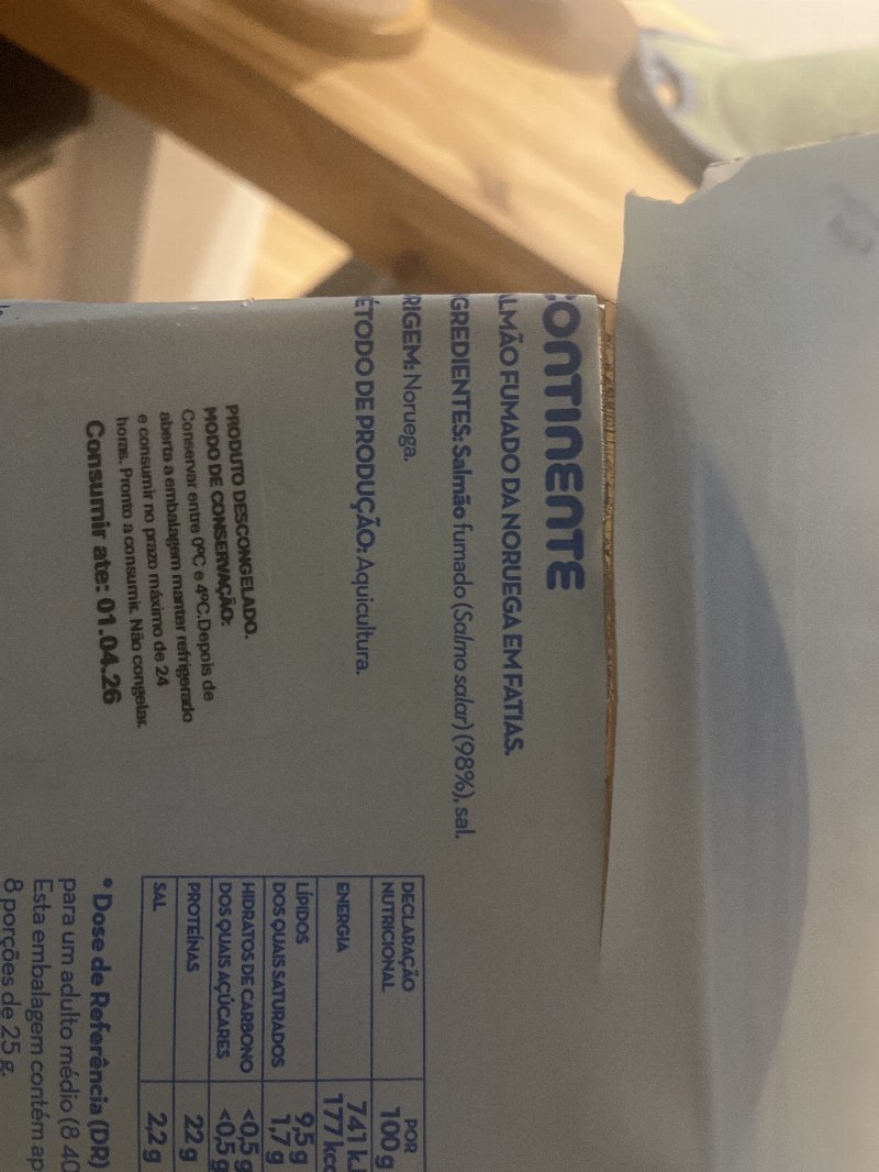 Foto da lista de ingredientes
