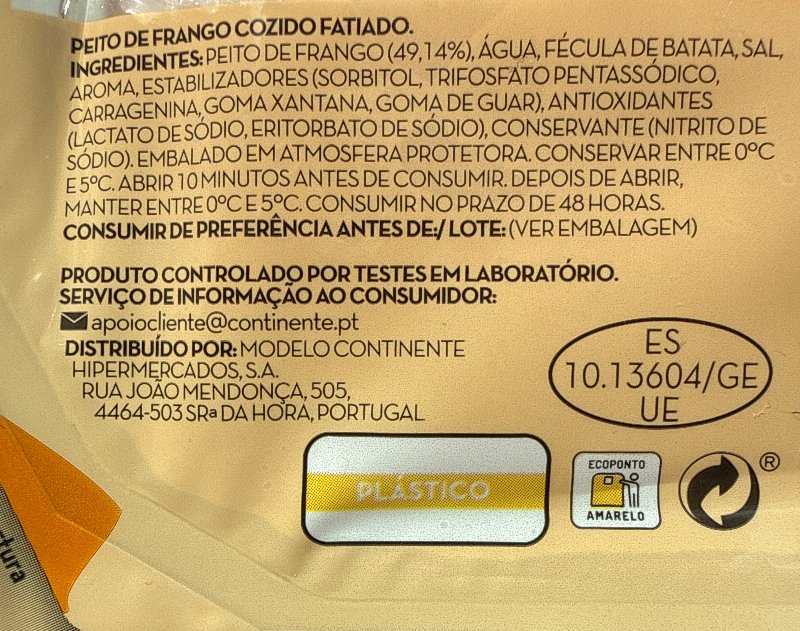 Foto da lista de ingredientes