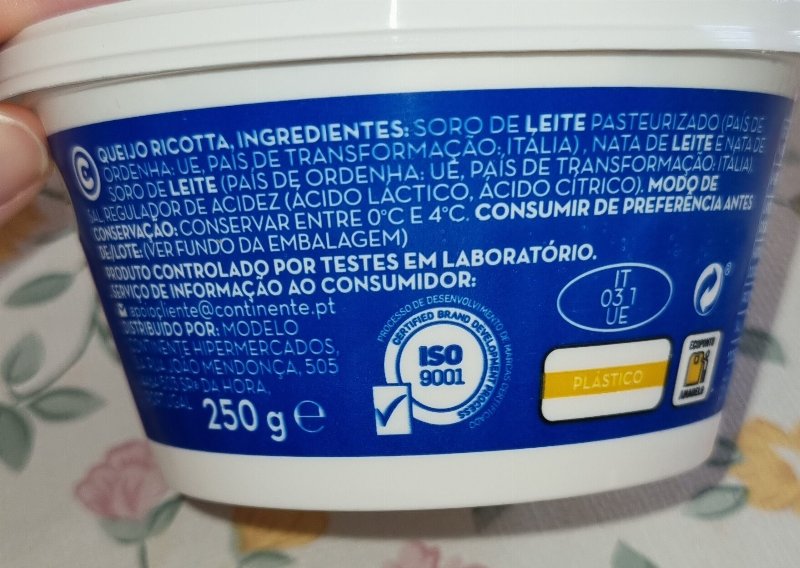 Foto da lista de ingredientes