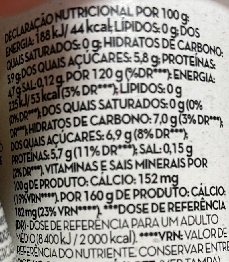 Foto da tabela nutricional