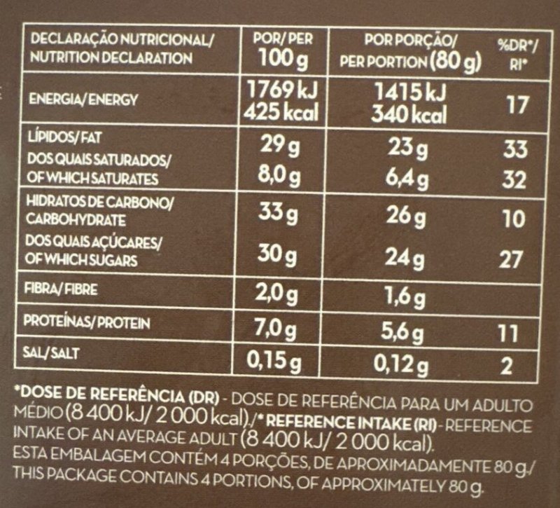 Foto da tabela nutricional