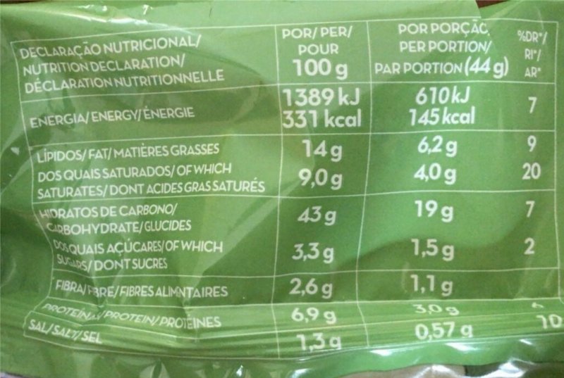 Foto da tabela nutricional