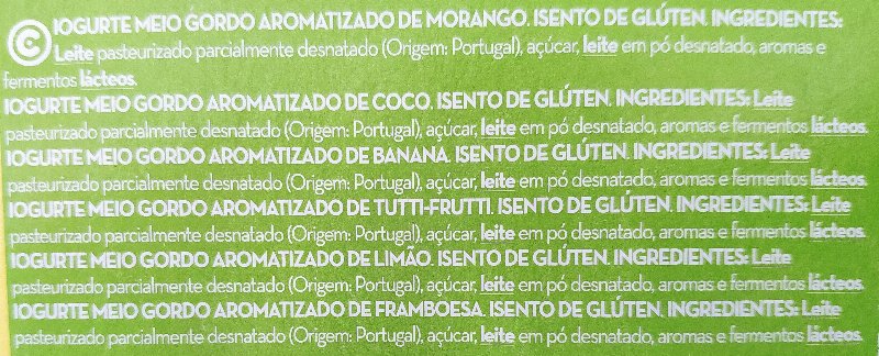 Foto da lista de ingredientes