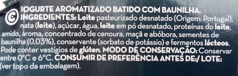 Foto da lista de ingredientes