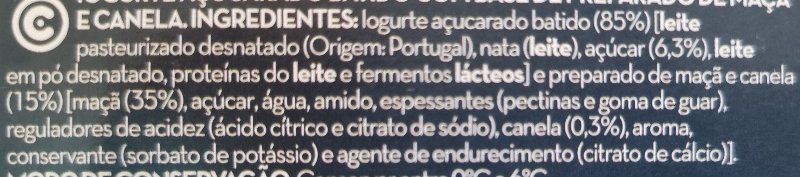 Foto da lista de ingredientes