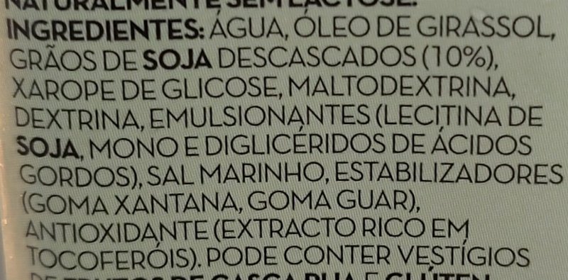 Foto da lista de ingredientes