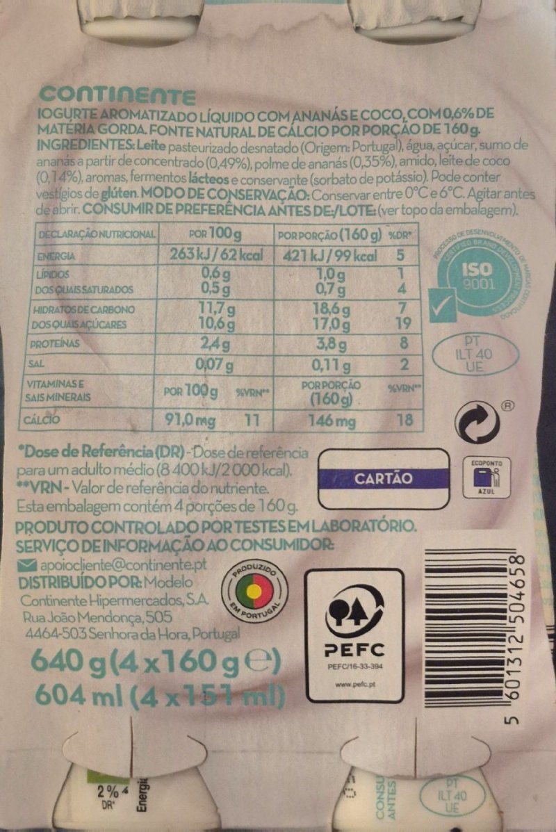Foto da lista de ingredientes