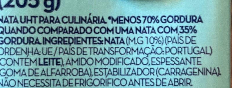 Foto da lista de ingredientes