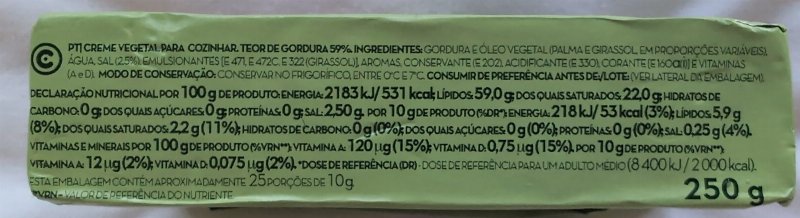 Foto da lista de ingredientes