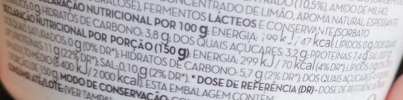 Foto da tabela nutricional