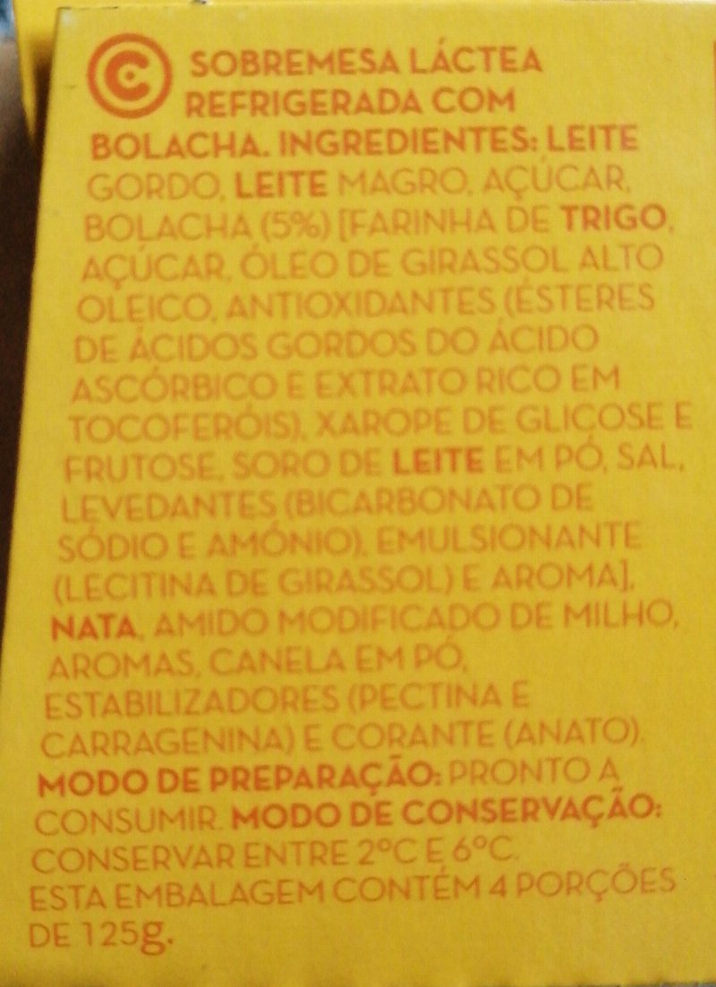 Foto da lista de ingredientes
