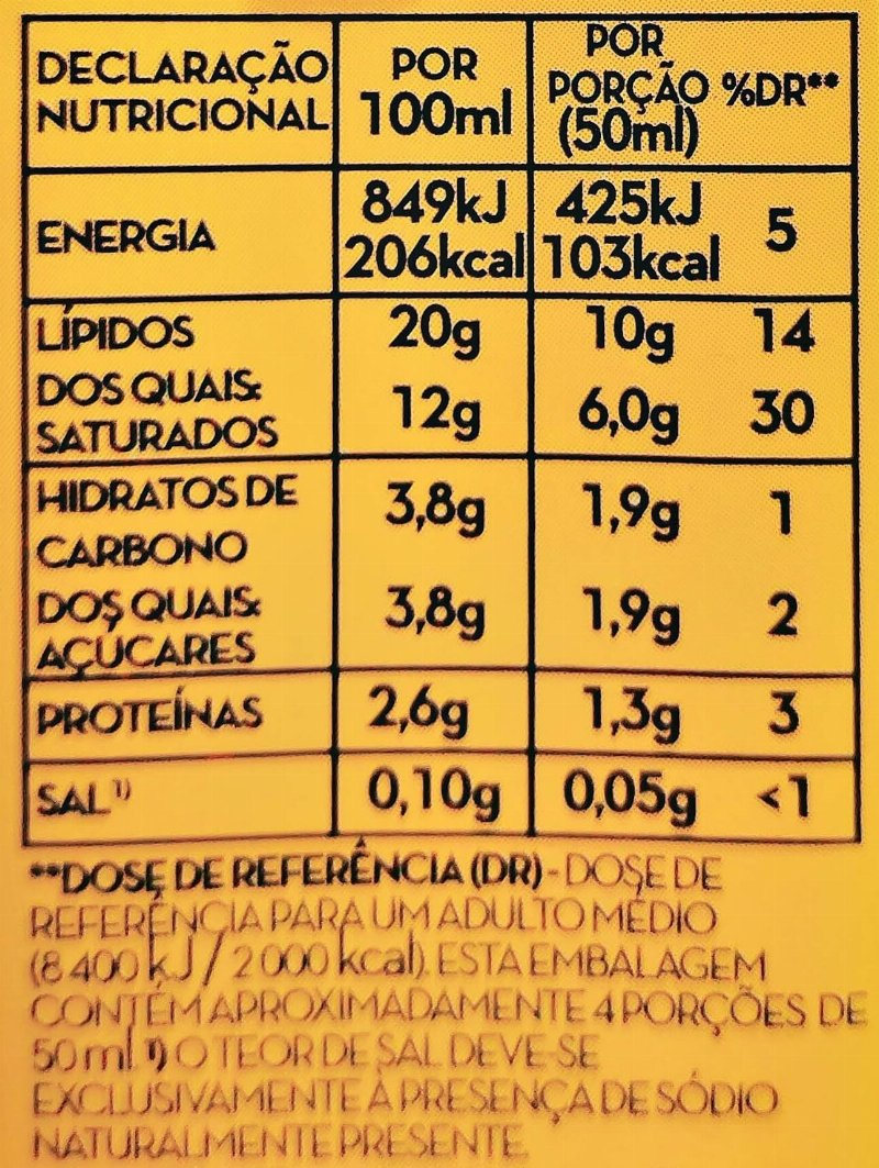 Foto da tabela nutricional