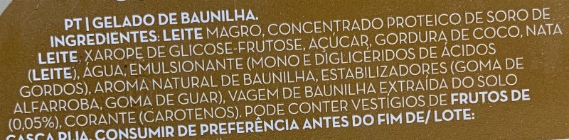 Foto da lista de ingredientes