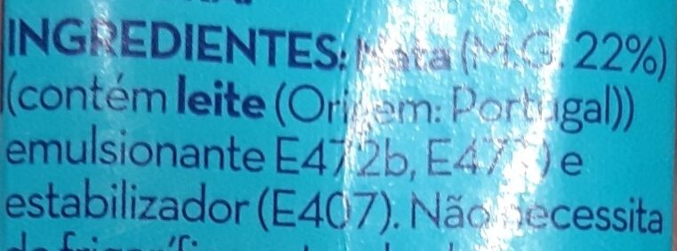 Foto da lista de ingredientes