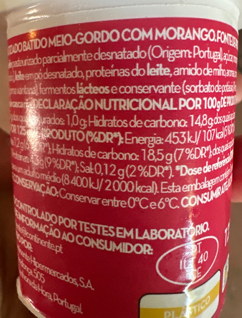 Foto da tabela nutricional