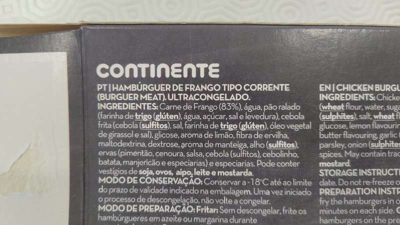 Foto da lista de ingredientes
