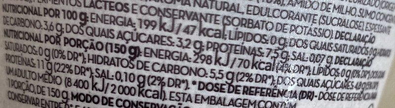 Foto da tabela nutricional