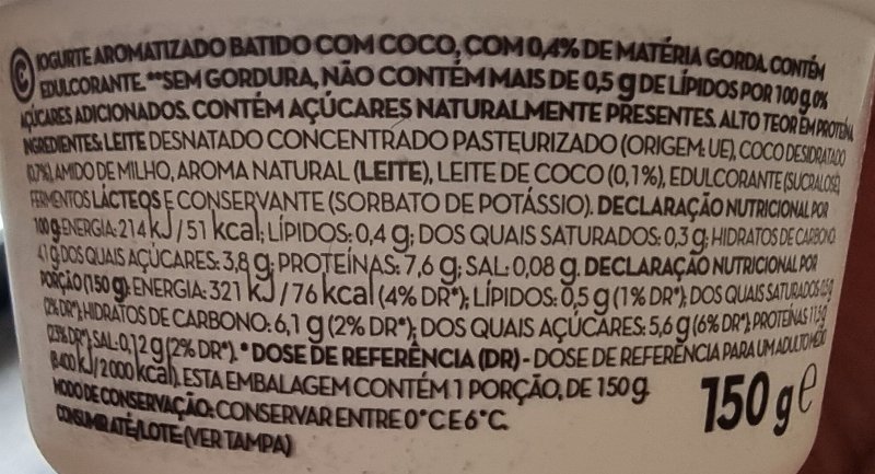 Foto da lista de ingredientes