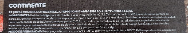 Foto da lista de ingredientes