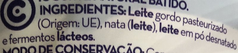 Foto da lista de ingredientes
