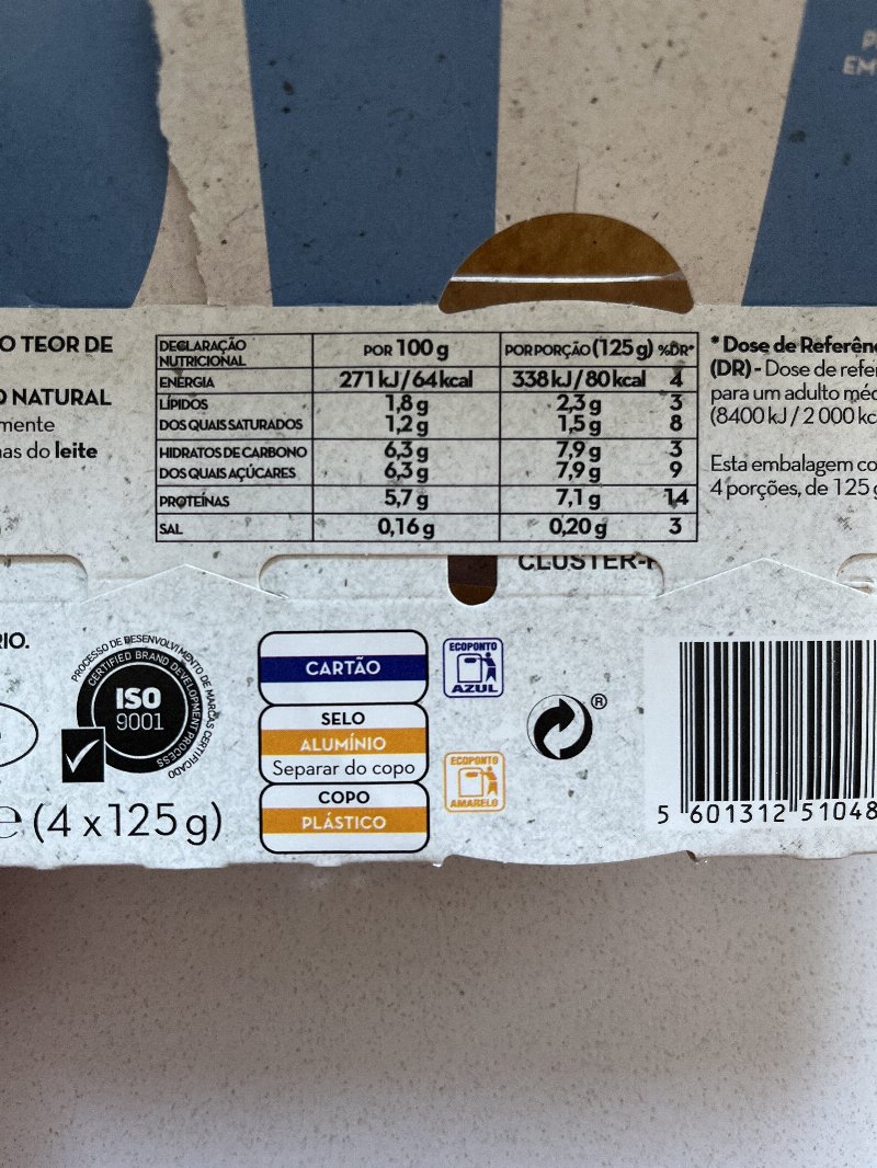 Foto da tabela nutricional