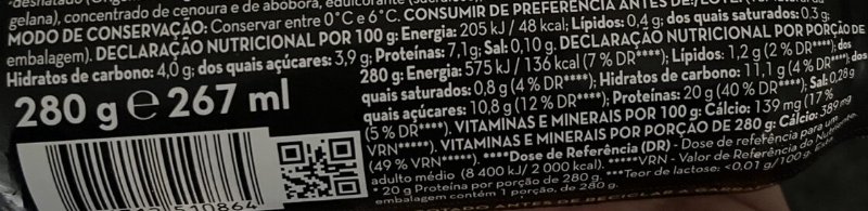 Foto da tabela nutricional