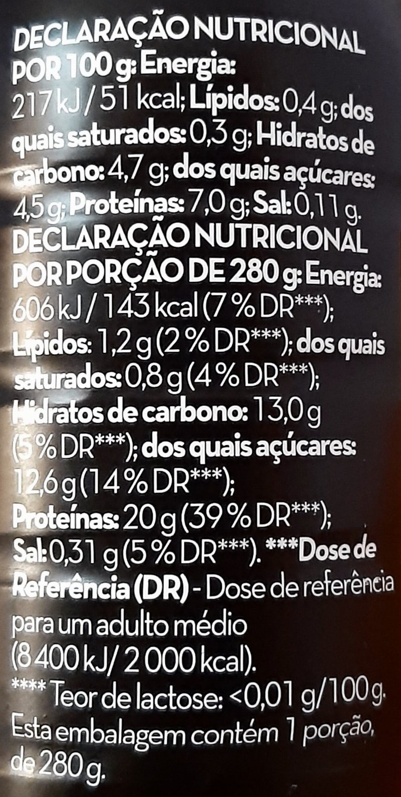 Foto da tabela nutricional