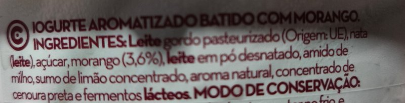 Foto da lista de ingredientes
