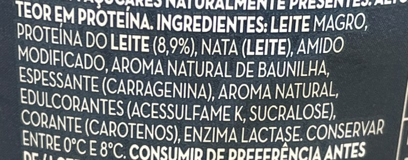 Foto da lista de ingredientes