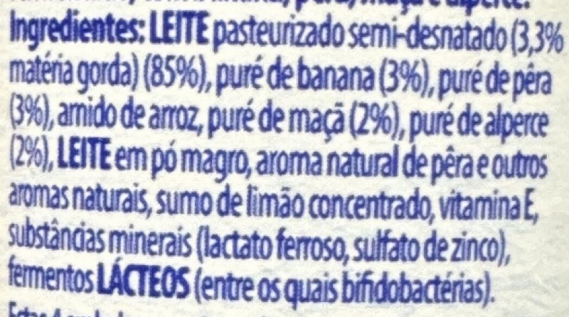 Foto da lista de ingredientes