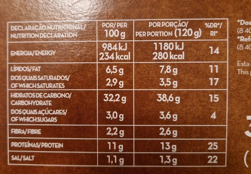 Foto da tabela nutricional