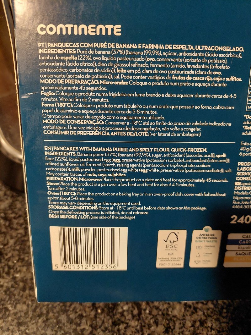 Foto da lista de ingredientes