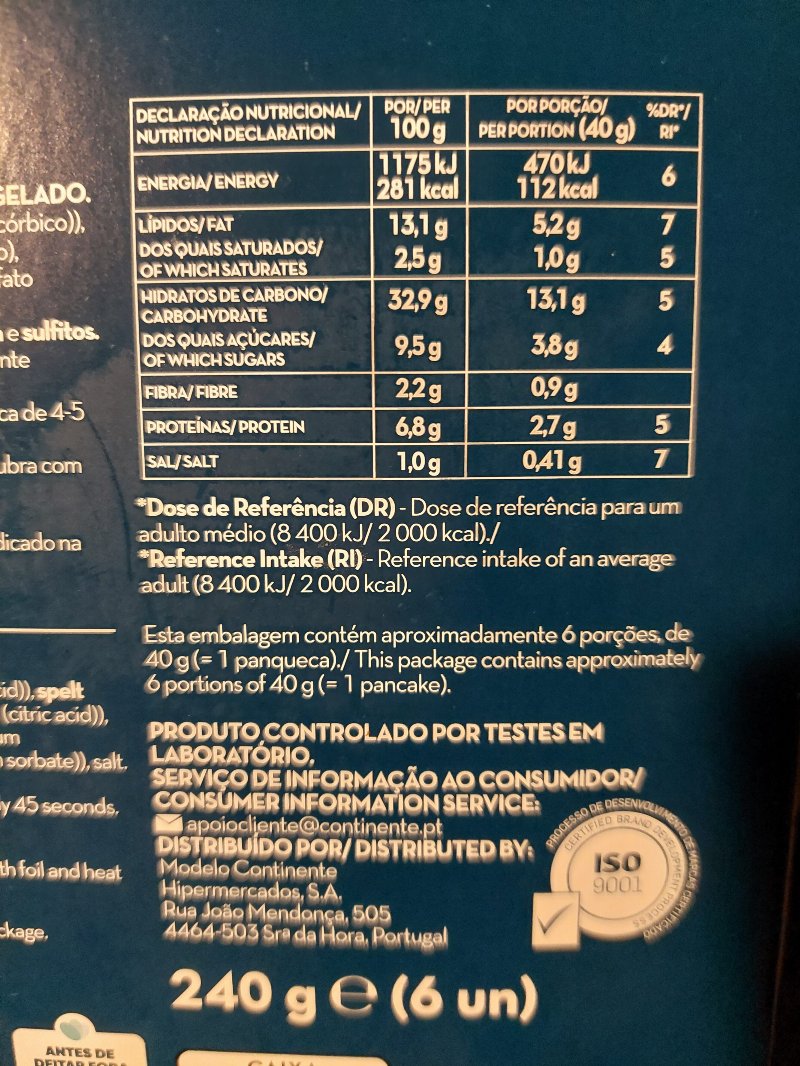 Foto da tabela nutricional