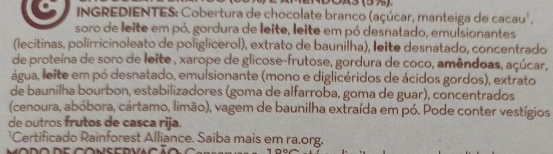 Foto da lista de ingredientes