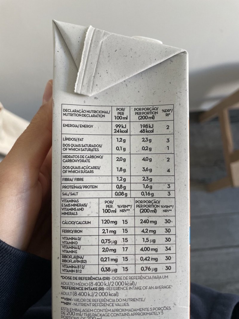 Foto da tabela nutricional