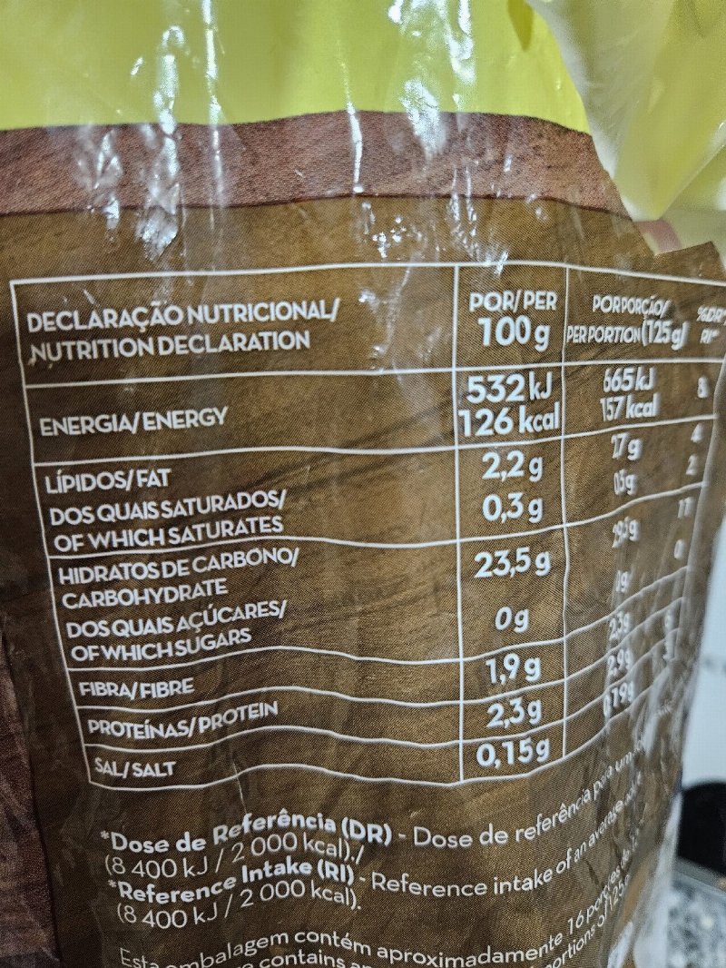 Foto da tabela nutricional