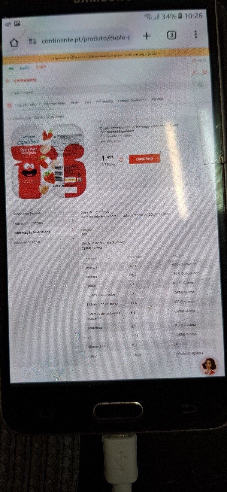 Foto da tabela nutricional