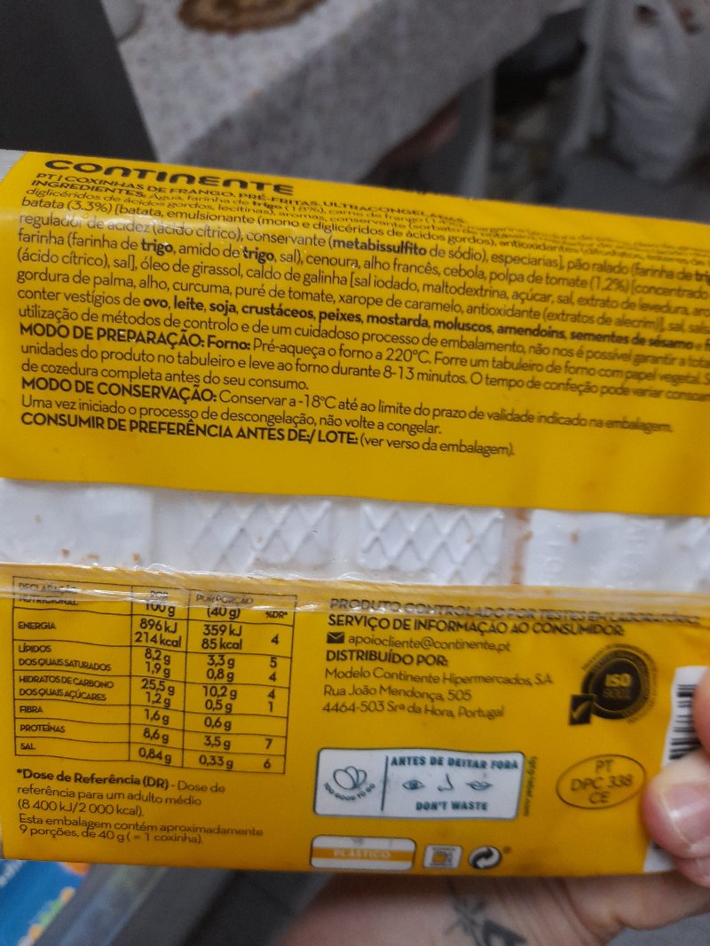 Foto da lista de ingredientes
