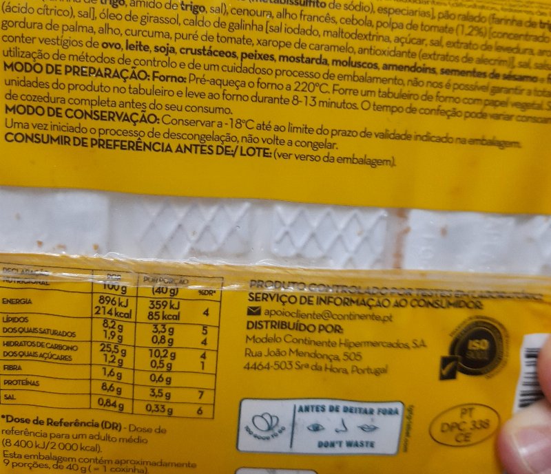 Foto da tabela nutricional