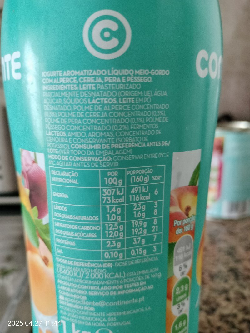 Foto da tabela nutricional