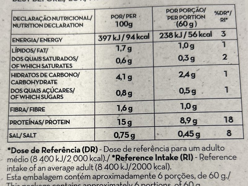 Foto da tabela nutricional