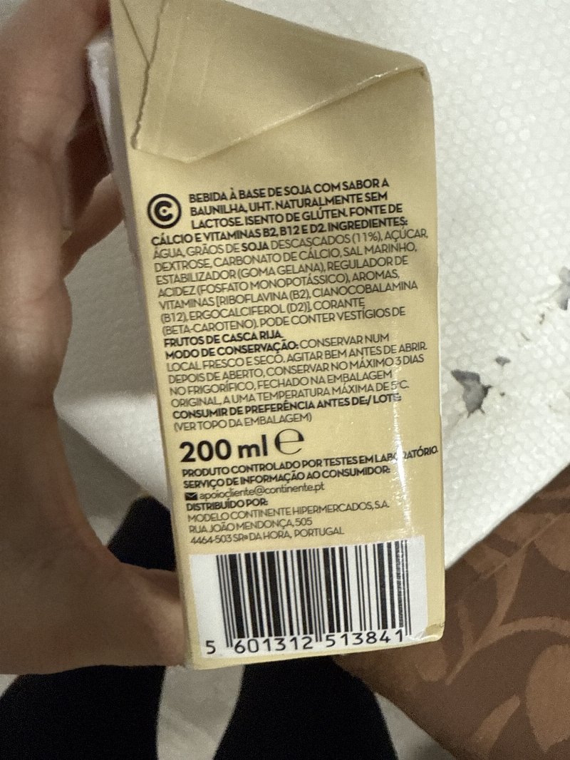 Foto da lista de ingredientes