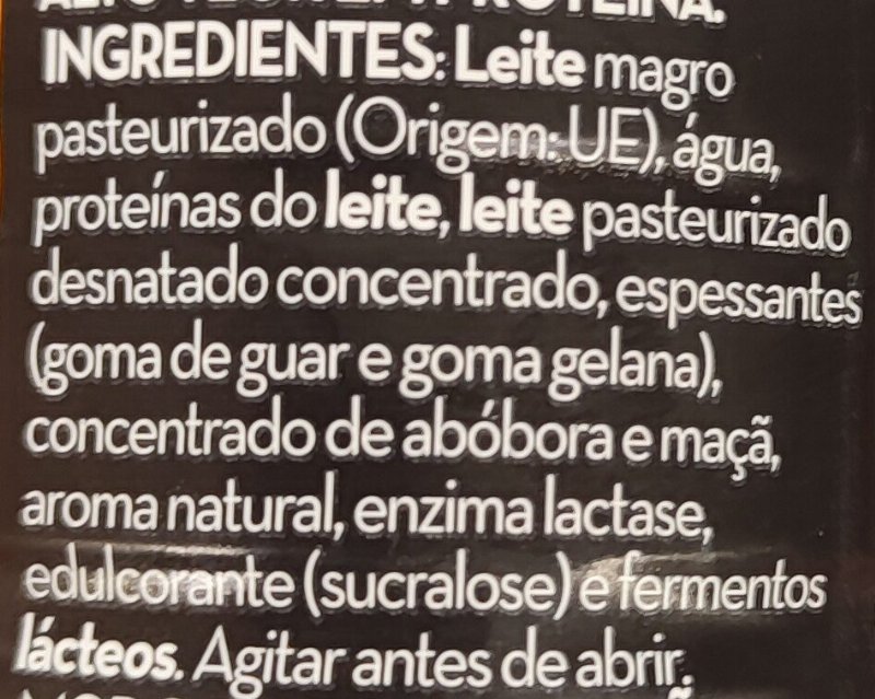 Foto da lista de ingredientes