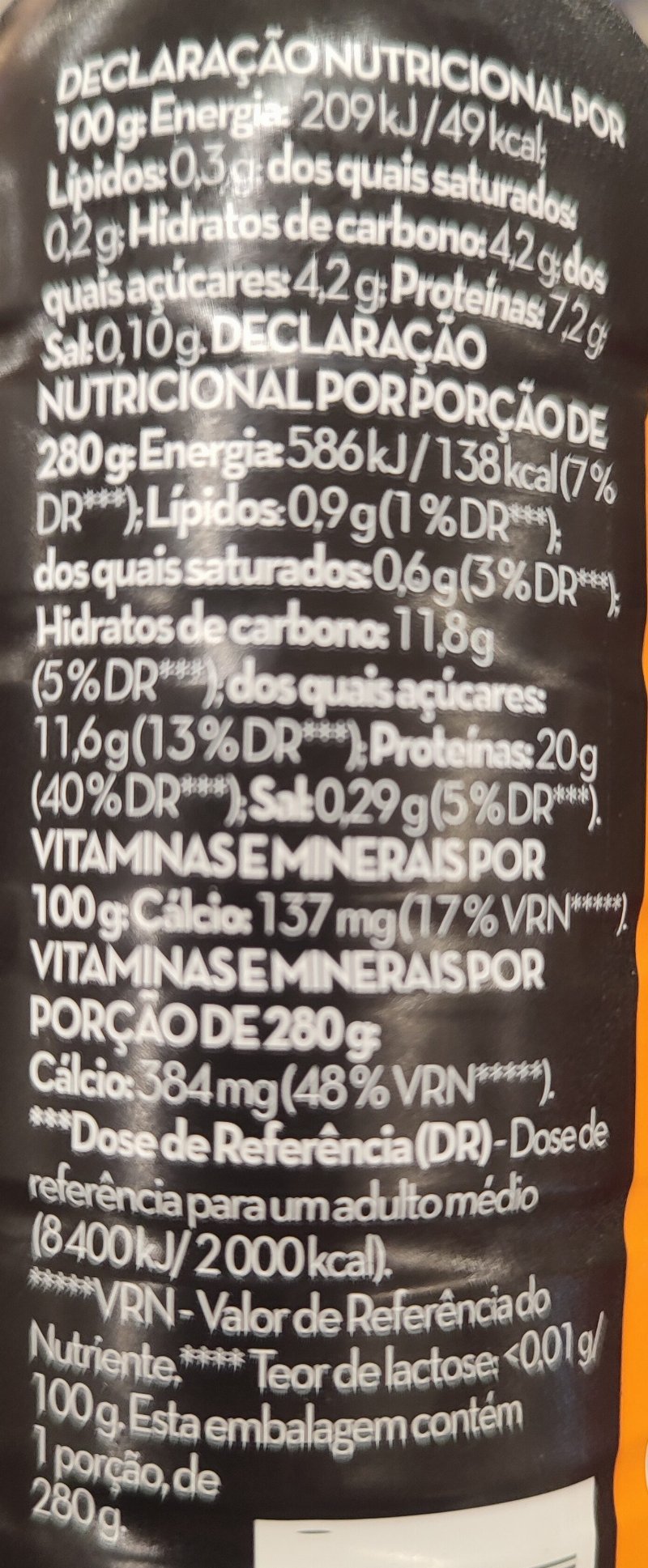 Foto da tabela nutricional