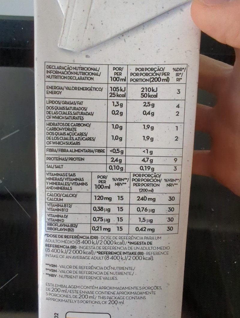 Foto da tabela nutricional